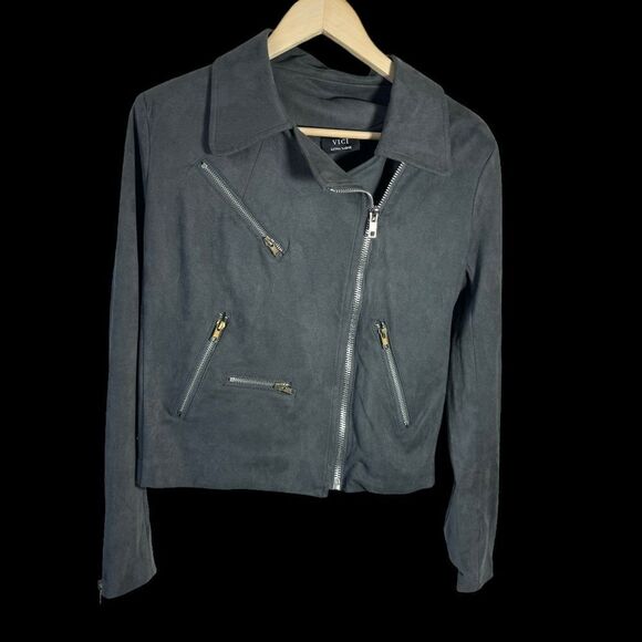 VICI Grey Faux Suede Moto Style Jacket Sz XL - Picture 3 of 7